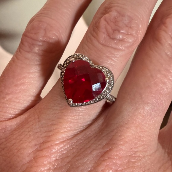 Milor P⭐️M Italy Sterling silver Red Ruby heart Shaped oversized Cocktail Ring - Picture 3 of 17